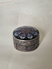 Antique 925 Silver Enamel Pill Box