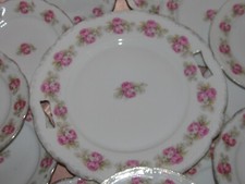 Early 20th Century Porcelain Flat and 12 Plate Cake Set Rose Decor