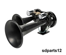 Klaxon à Air Double Trompes Noir 12V 24V 170dB Pneumatique Train Camion Bateau