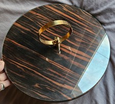 Plateau à fromage vintage Bois + placage palissandre + verre Poignée laiton doré