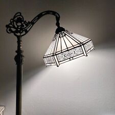 Tiffany Style Floor Lamp White Stained Glass Hexagon Gooseneck Adjustable 63'H
