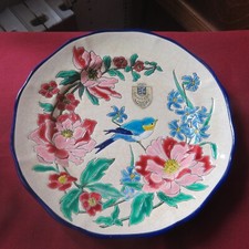 Longwy enamel plate flower and bird decor aubade model