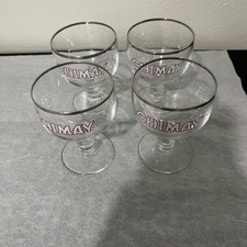 4 Chimay Glasses Goblets Italy - 5.75" Tall 3.5" Wide Silver Rim - Excellent
