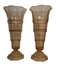 REICH & CO KRASNO 2 LARGE ART DECO VASES PINK GLASS NO LUXVAL VAL SAINT LAMBERT