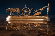 Bronze ancien attelage boeufs