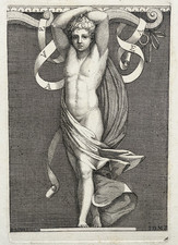 Telamon tenant Joug GRAVURE Meulemeester RAPHAEL Palais Vatican XVIII°