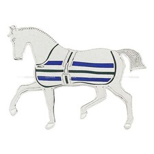 HERMES 70 Cheval Couverture Silver/Bleu Saphir//Vert Silver Plated Silver HW...