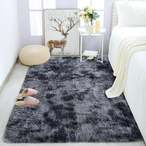 Tapis shaggy noir gris - , 80x120