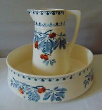 NECESSAIRE TOILETTE BROC ET VASQUE FAIENCE CHOISY LE ROI POLYCHROME CHATAIGNES