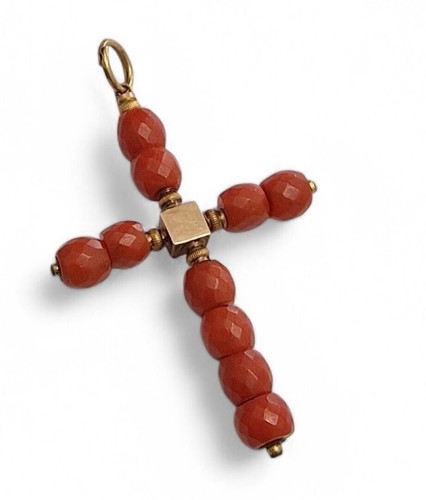 Croix jaune et corail - croix, en