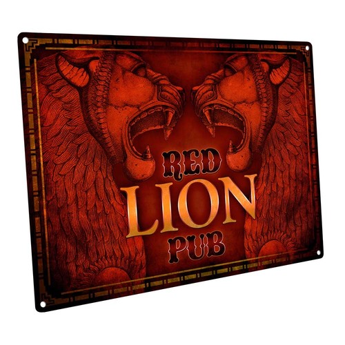 Red lion pub metal sign - lion, wall