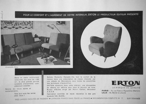 Publicité 1957 erton ensemble - erton,