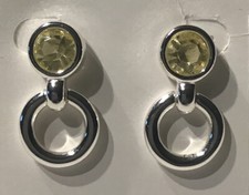 Vintage MONET Door Knocker Earrings Silver Plated Yellow Swarovski Crystals
