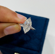 Solitair 3.00 Ct Marquise Cut Off White Treated Diamond Ring 925 Sterling Silver