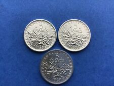 LOT DE MONNAIES  ANCIENNES DE 5F SEMEUSE  1967, 1968, 1969 EN ARGENT