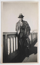 Men's classy coat long leather suit hat - old photo snapshot`