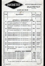 PARIS (XV°) WATER SOFTENER "DUCRETET" Tract Tariffs in 1936