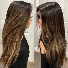 180 Density Ombre Caramel Brown Highlights Straight Lace Front Human Hair Wigs 