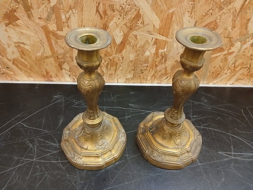 Paire bougeoirs bronze - bougeoirs, en