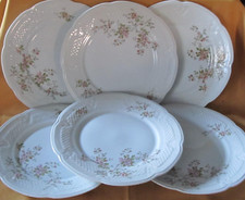 Série de 6 assiettes porcelaine Lourioux Deshoulières fleurettes roses 25,5 cm
