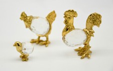 Lot figurine de Coq, Poule, Poussin cristal taillé biseauté ornement métal doré