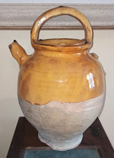 1 antique yellow varnished terracotta pot oil pot or for wine or water