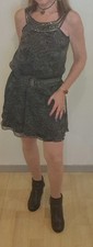 Robe courte sans manche marron léopard - Col rond séquins - Cintrée - T.M/L -