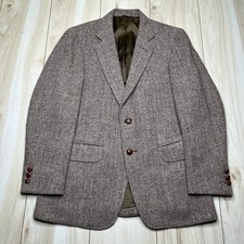 VTG Harris Tweed Half-Lined Herringbone Thick  Scottish Wool Sport Coat Mens 38R