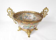 Coupe porcelaine canton bronze lion dragon mandarins oiseaux papillons XIXè