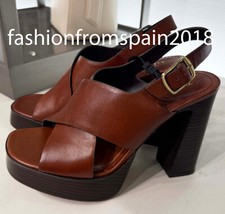 ZARA NEW WOMAN LEATHER HEELED SANDALS SHOES BROWN 35-42 2328/510/105