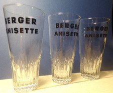 BERGER ANISETTE PASTIS - LOT DE 3 VERRES AVEC LOGO - TBE - BAR & BISTROT VINTAGE