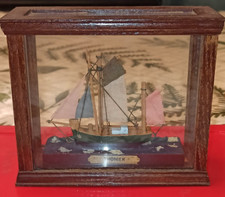 WOODEN TUNA BOAT MODEL in a mini display case
