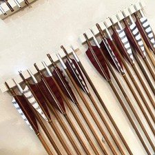 24X Customized Archery 32in 35-60lbs Traditional Bamboo Arrows w/ Barred Feather