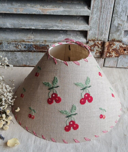 Abat jour brode cerises shabby - jour,