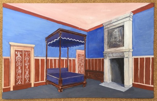 Gouache originale intérieur - gouache,