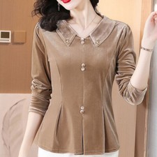 Femme Velours Haut Velours Chemisier Volant Décontracté Habillé Banquet Soirée