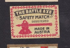 Antique Match Tag Austria BN85425 Axe 