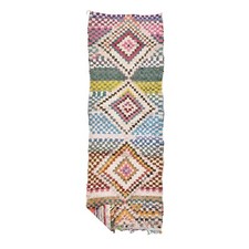 Moroccan Handmade Vintage Rug3'3x9'5Berber Check Geometric Multicolor Cotton Rug