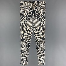 Vintage VERSACE JEANS COUTURE Taille 32 Noir Blanc Imprimé Abstrait Coton