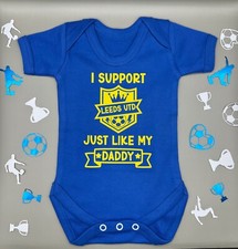 Leeds United FC Personalised Baby Football Vest BabyGrow Bodysuit FREE P&P