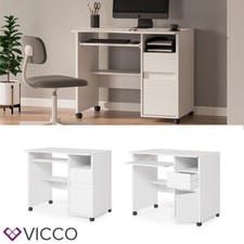 Bureau Table de travail Bureau informatique Roulettes Tiroirs Polo Blanc Vicco