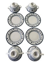 Royal Doulton Cambridge Double Handled Soup Bowls Plates-Set 8-Blue Onion China
