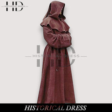 Men's Mahroon Wool Monk Robe with Hood | Medieval Costume LARP Halloween