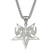 Star Baphomet Satan Inverted Pentagram Sheep Head S.Steel pendant necklace