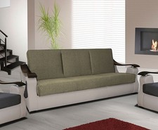 Sofa Canapé 3 Places Avec Fonction Lit Marron Clair Crème Salon