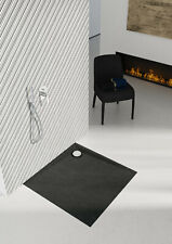 Receveur De Douche Angulaire Extra Plat 3Cm Noir 80 X 80 Aspect Pierre Carré