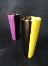 X2 vase céramique jaune & violet vernissé nacré design rétro vintage 50 60's