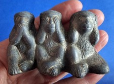 Ancienne Figurine en Métal Blanc Les 3 Singes de la Sagesse  Années 50