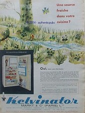 ADVERTISEMENT REFRIGERATOR FRIDGE KELVINATOR FLOWERS BIRDS 1960 FRENCH AD PUB
