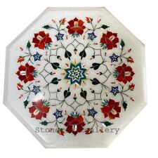 12 " Marbre Table Top Handmad Floral Incrustation Demi-Précieuses Pierres